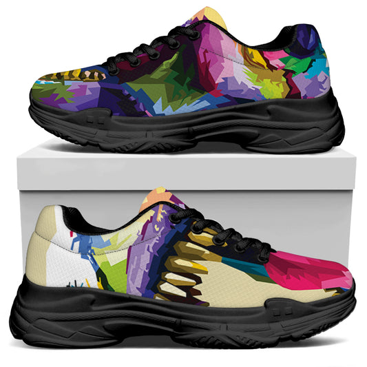 Colorful Tyrannosaurus Rex Print Black Chunky Shoes