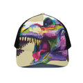 Colorful Tyrannosaurus Rex Print Black Mesh Trucker Hat