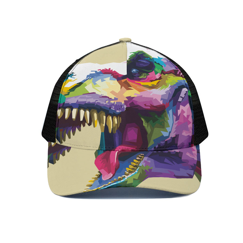Colorful Tyrannosaurus Rex Print Black Mesh Trucker Cap