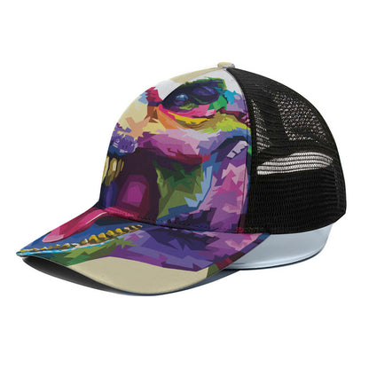 Colorful Tyrannosaurus Rex Print Black Mesh Trucker Cap