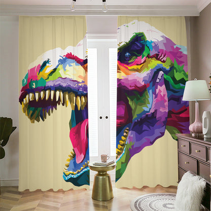 Colorful Tyrannosaurus Rex Print Blackout Pencil Pleat Curtains