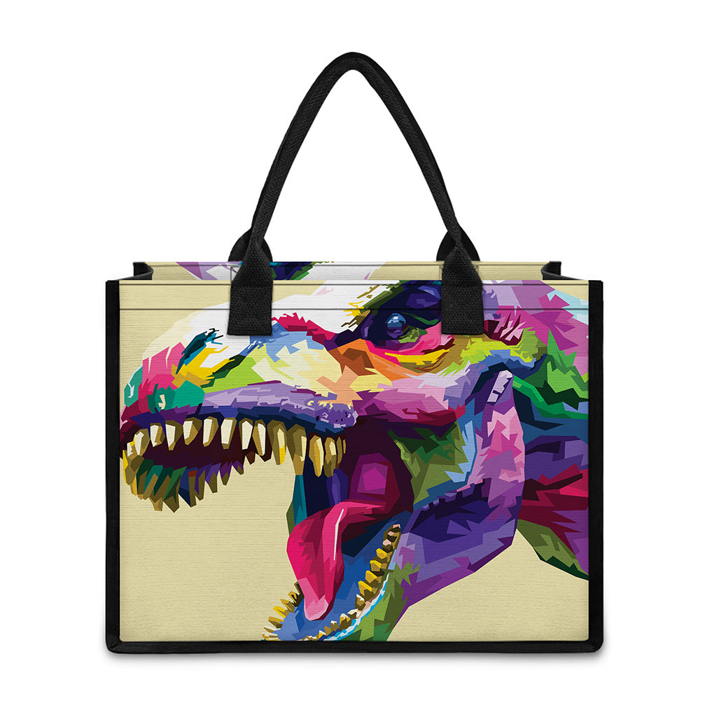 Colorful Tyrannosaurus Rex Print Canvas Tote Bag