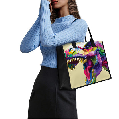 Colorful Tyrannosaurus Rex Print Canvas Tote Bag