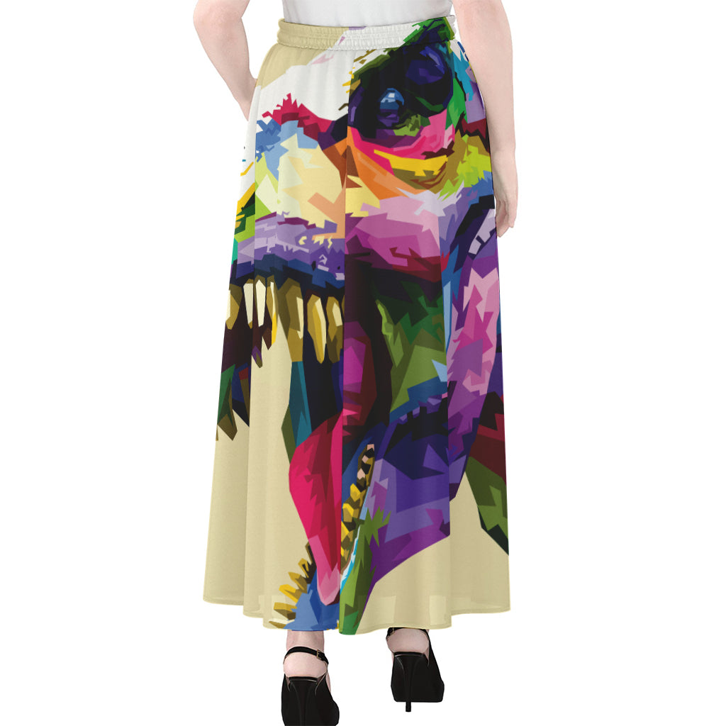 Colorful Tyrannosaurus Rex Print Chiffon Maxi Skirt