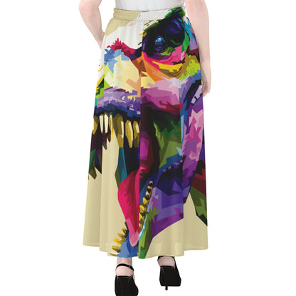 Colorful Tyrannosaurus Rex Print Chiffon Maxi Skirt