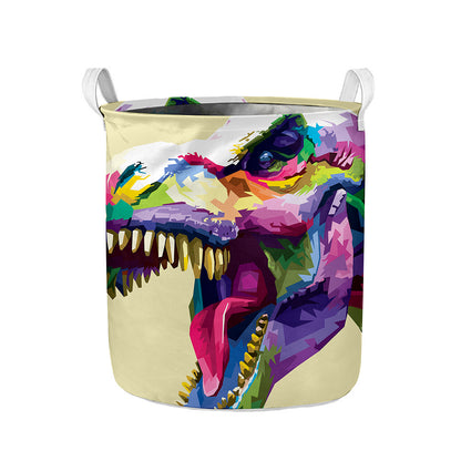 Colorful Tyrannosaurus Rex Print Collapsible Laundry Basket