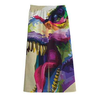 Colorful Tyrannosaurus Rex Print Cotton Front Slit Maxi Skirt