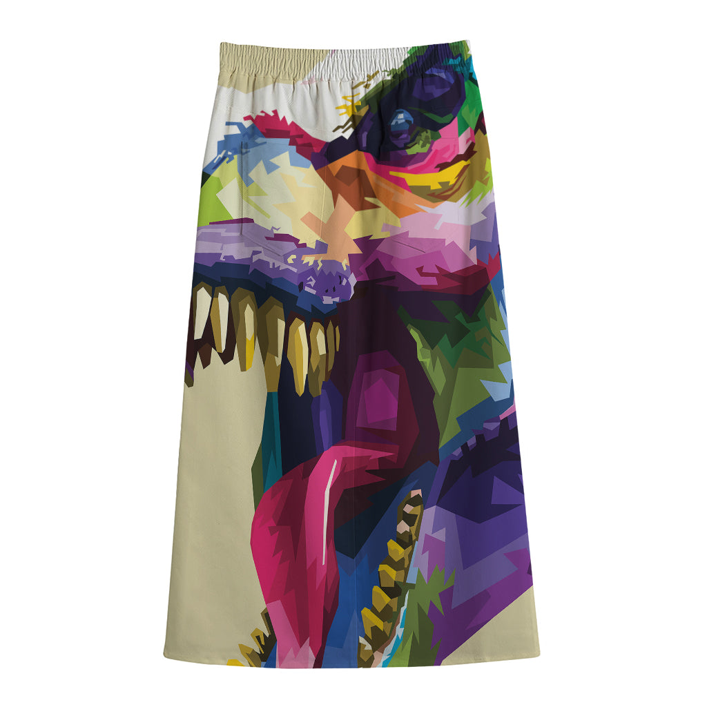 Colorful Tyrannosaurus Rex Print Cotton Front Slit Maxi Skirt