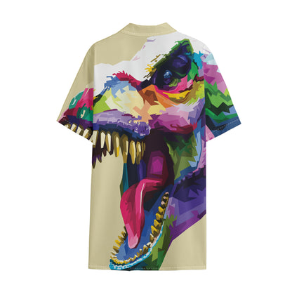 Colorful Tyrannosaurus Rex Print Cotton Hawaiian Shirt