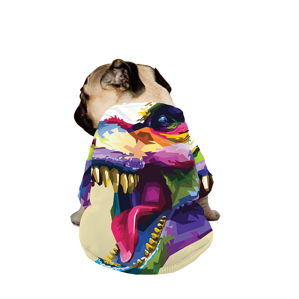 Colorful Tyrannosaurus Rex Print Dog Zip Up Jacket