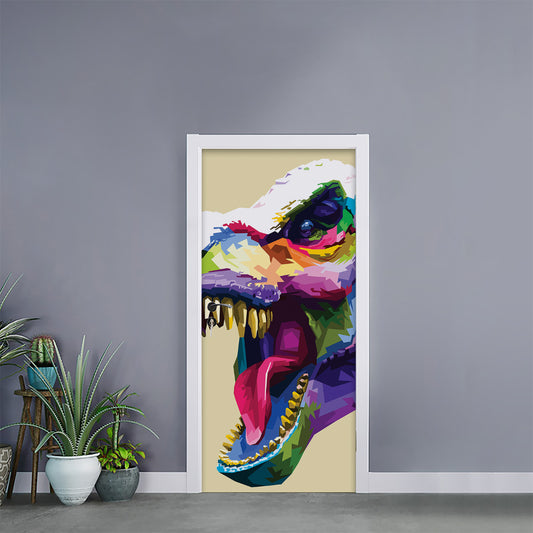 Colorful Tyrannosaurus Rex Print Door Sticker