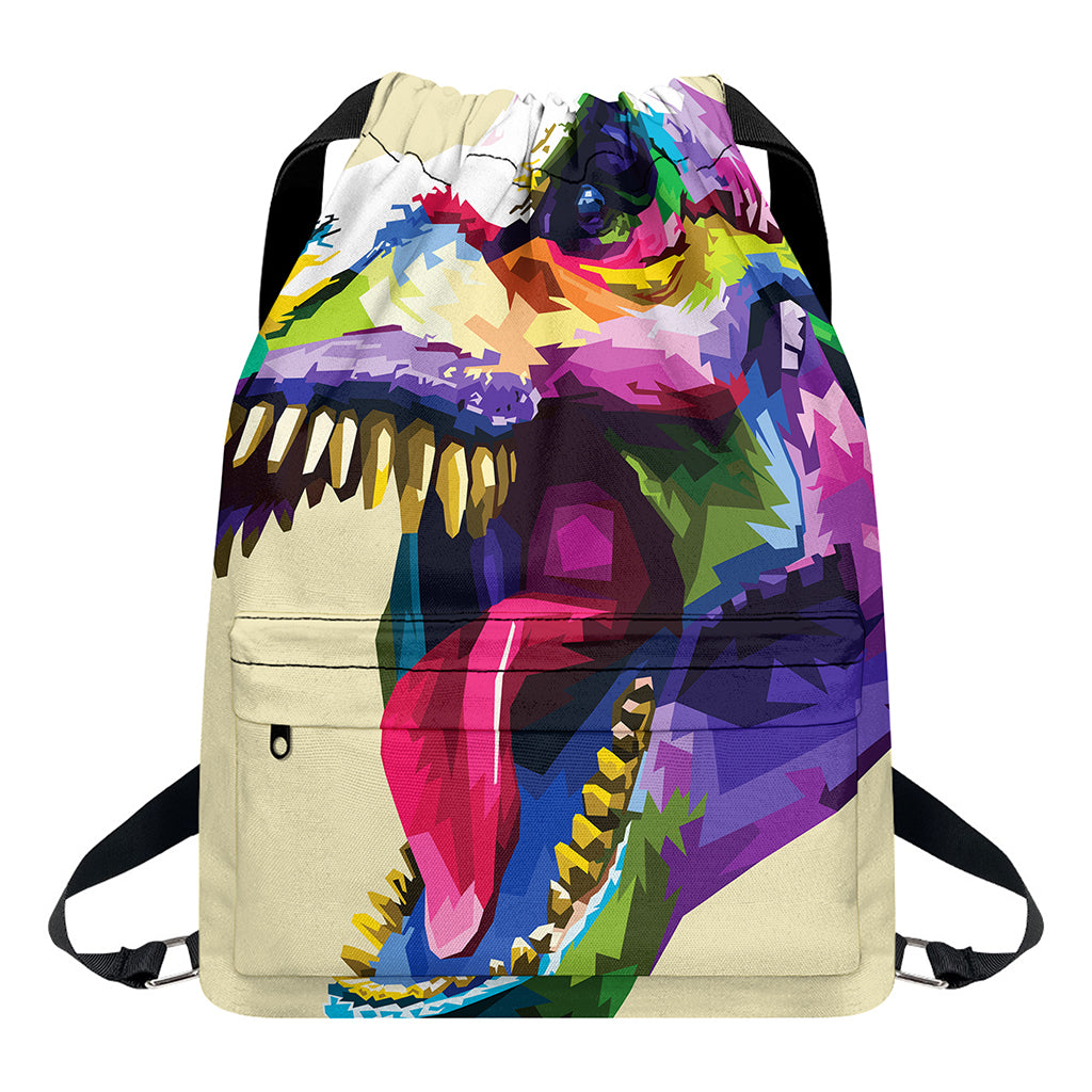 Colorful Tyrannosaurus Rex Print Drawstring Backpack