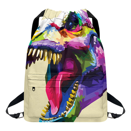 Colorful Tyrannosaurus Rex Print Drawstring Backpack