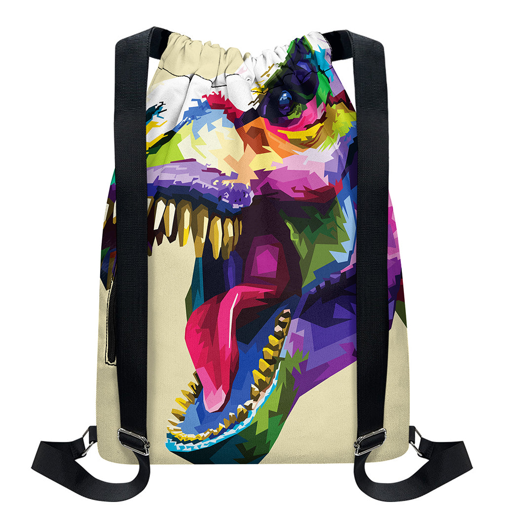 Colorful Tyrannosaurus Rex Print Drawstring Backpack