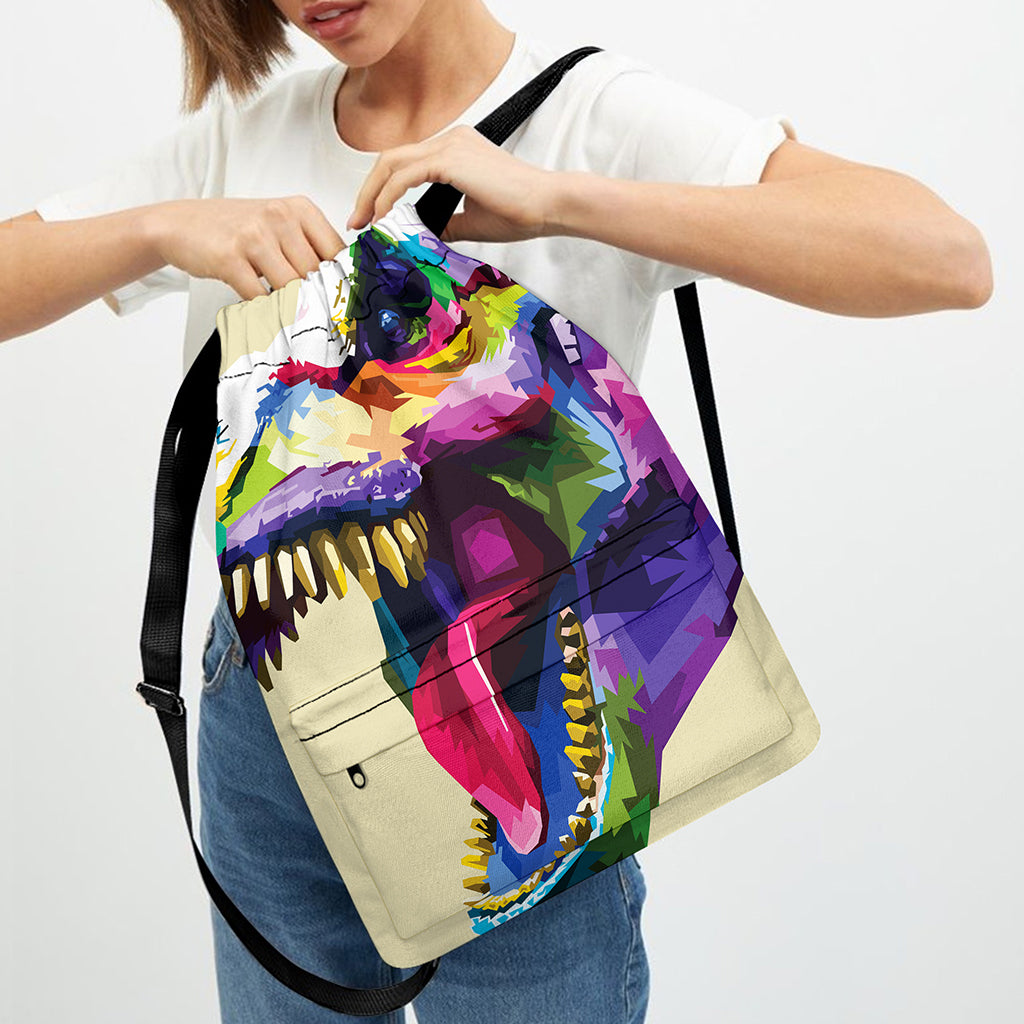 Colorful Tyrannosaurus Rex Print Drawstring Backpack