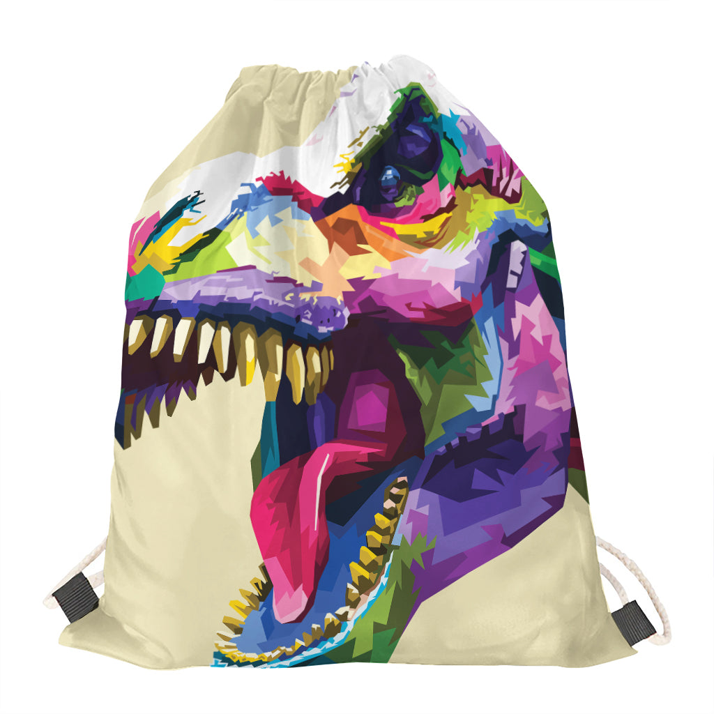 Colorful Tyrannosaurus Rex Print Drawstring Bag