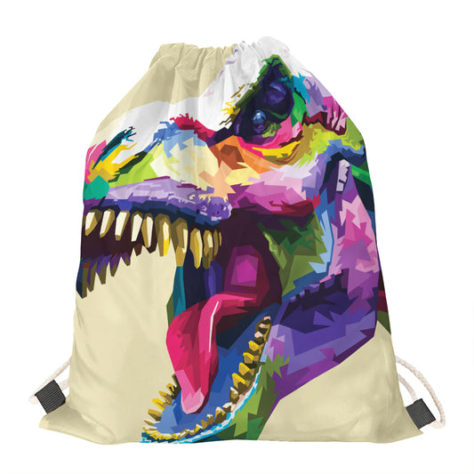 Colorful Tyrannosaurus Rex Print Drawstring Bag