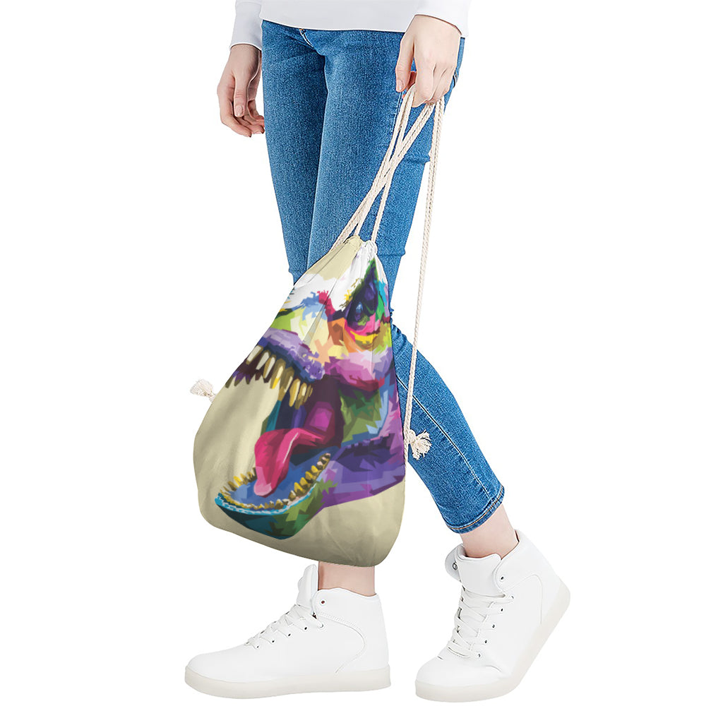 Colorful Tyrannosaurus Rex Print Drawstring Bag