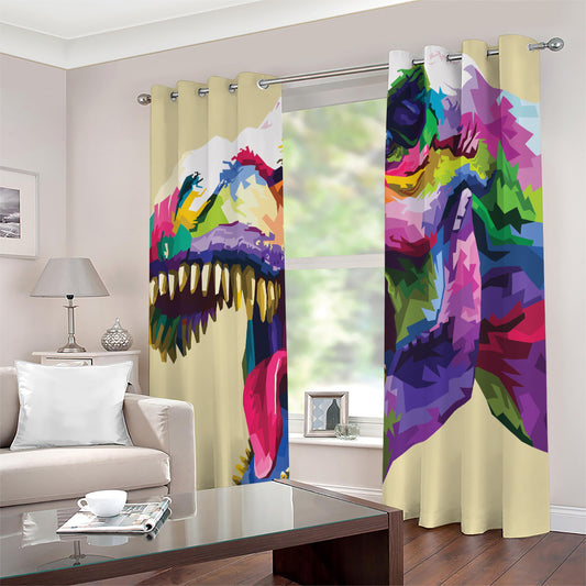 Colorful Tyrannosaurus Rex Print Extra Wide Grommet Curtains