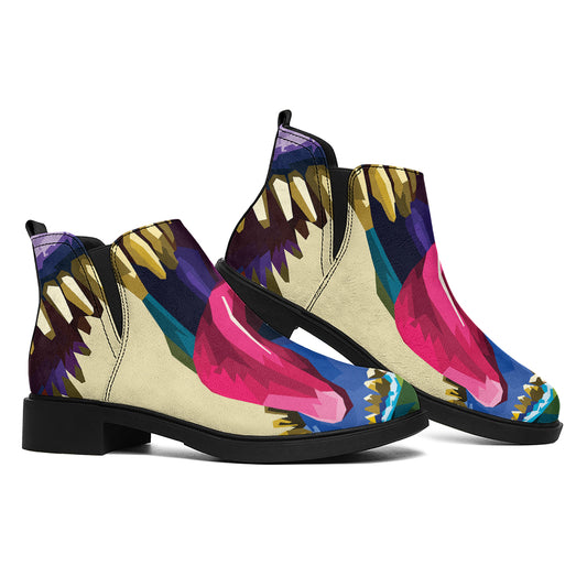 Colorful Tyrannosaurus Rex Print Flat Ankle Boots