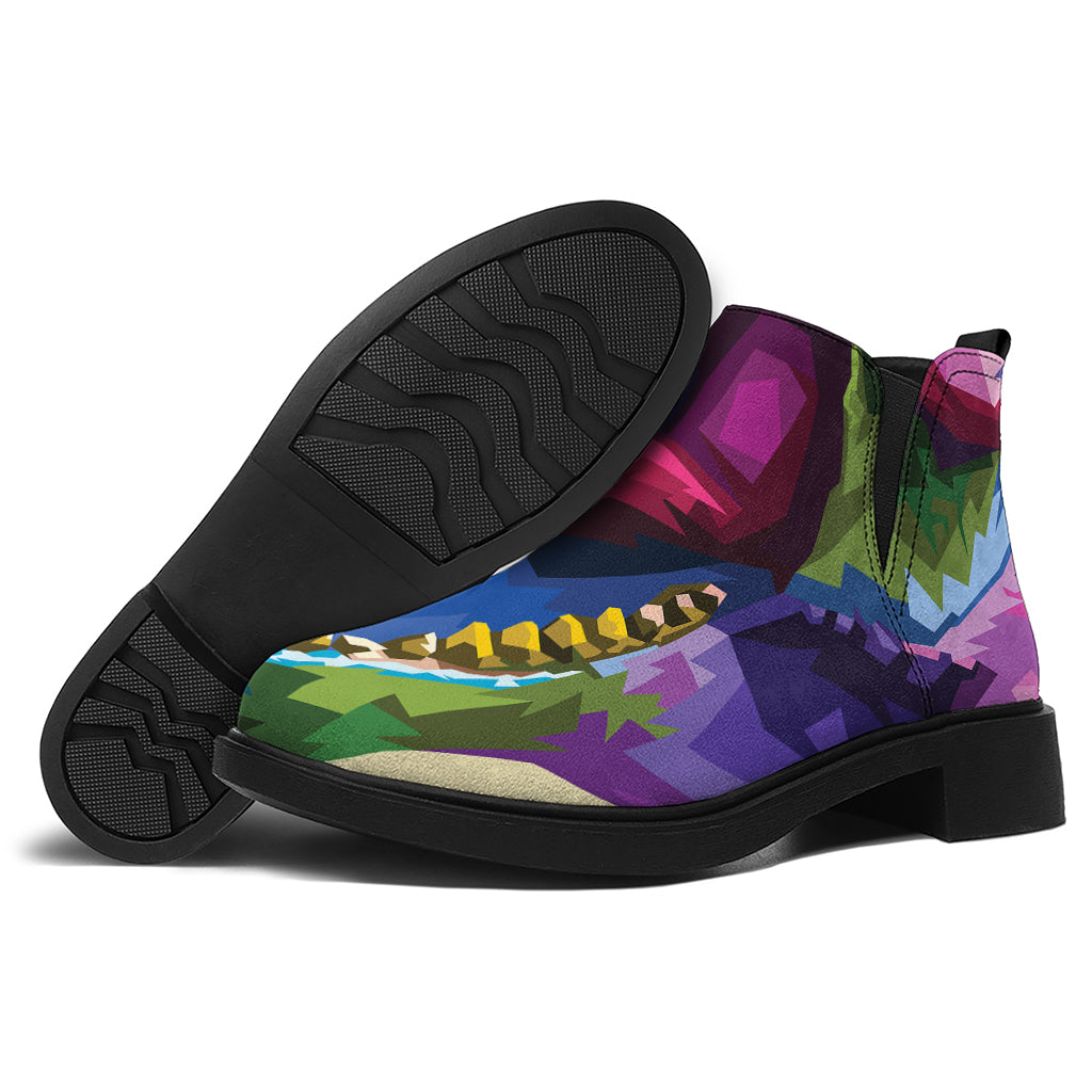 Colorful Tyrannosaurus Rex Print Flat Ankle Boots