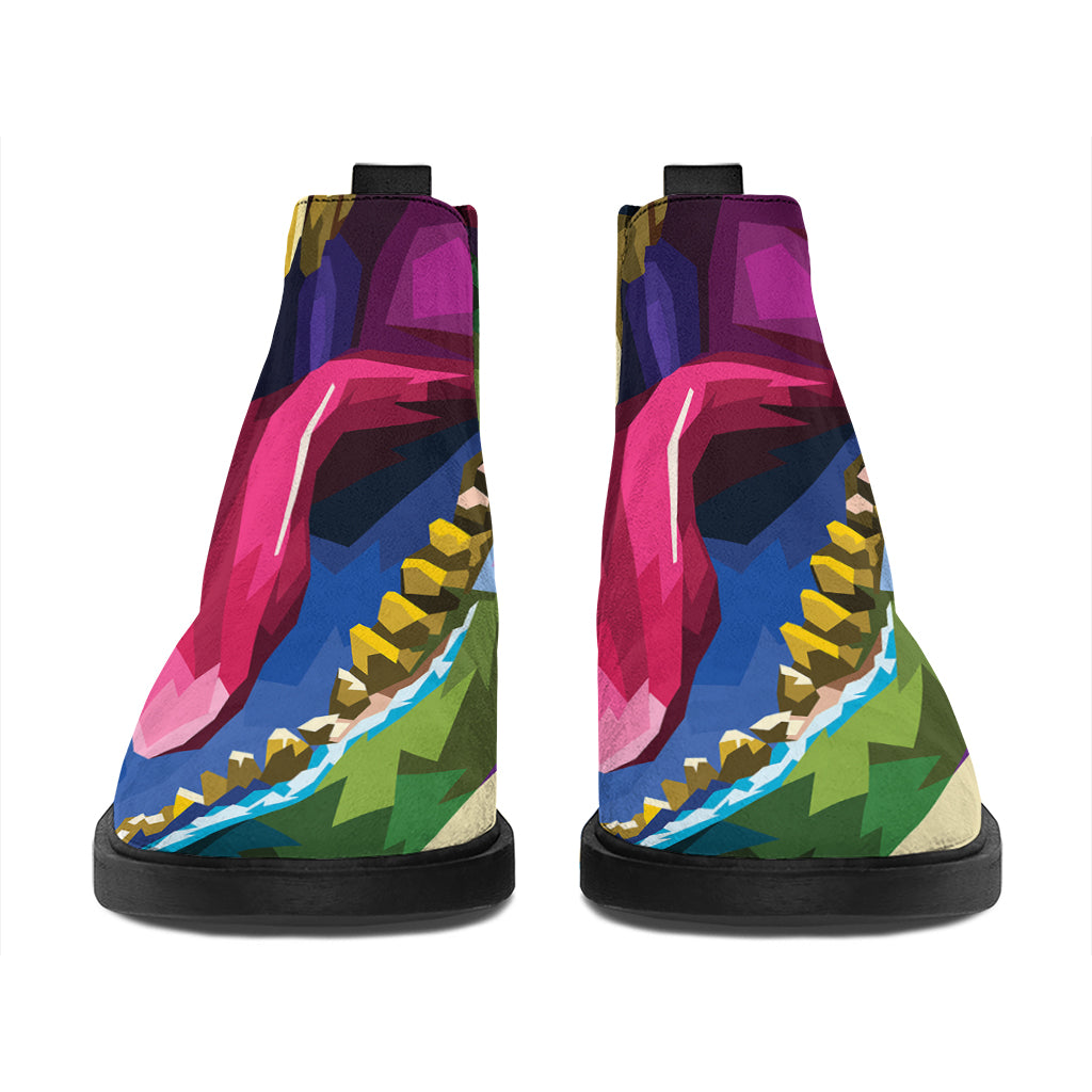 Colorful Tyrannosaurus Rex Print Flat Ankle Boots