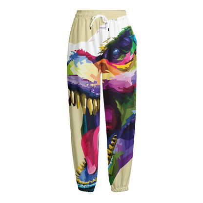 Colorful Tyrannosaurus Rex Print Fleece Lined Knit Pants