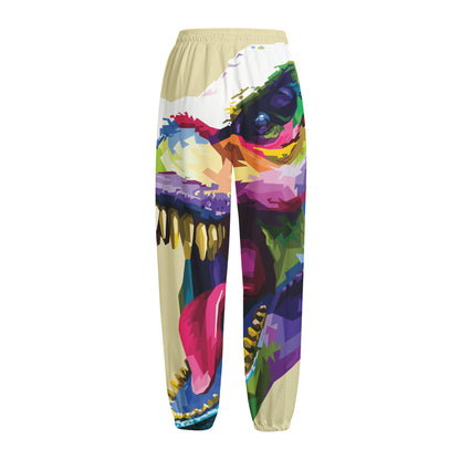 Colorful Tyrannosaurus Rex Print Fleece Lined Knit Pants