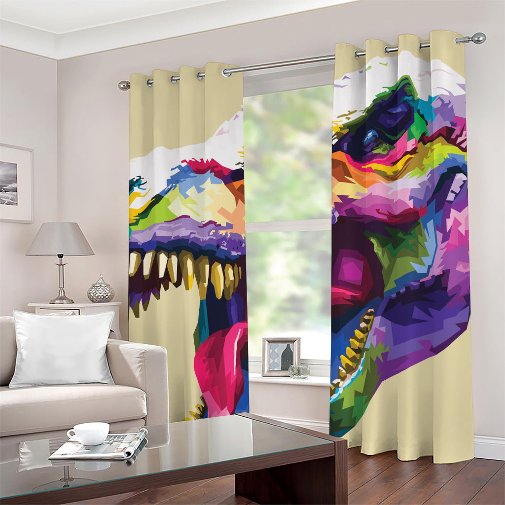 Colorful Tyrannosaurus Rex Print Grommet Curtains
