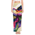 Colorful Tyrannosaurus Rex Print High Slit Maxi Skirt