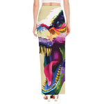 Colorful Tyrannosaurus Rex Print High Slit Maxi Skirt