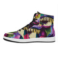 Colorful Tyrannosaurus Rex Print High Top Leather Sneakers