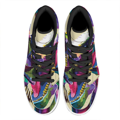 Colorful Tyrannosaurus Rex Print High Top Leather Sneakers
