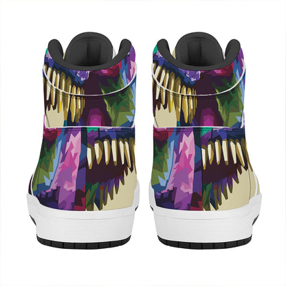 Colorful Tyrannosaurus Rex Print High Top Leather Sneakers