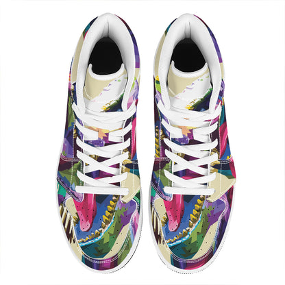 Colorful Tyrannosaurus Rex Print High Top Leather Sneakers