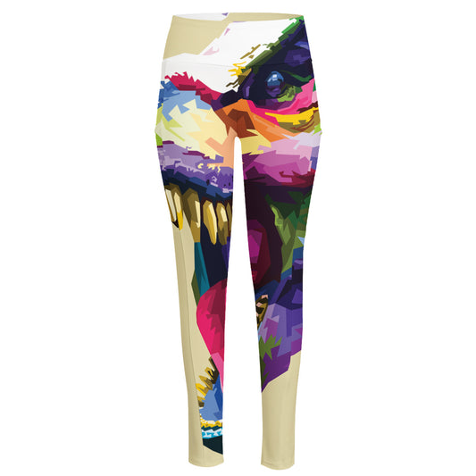 Colorful Tyrannosaurus Rex Print High-Waisted Pocket Leggings