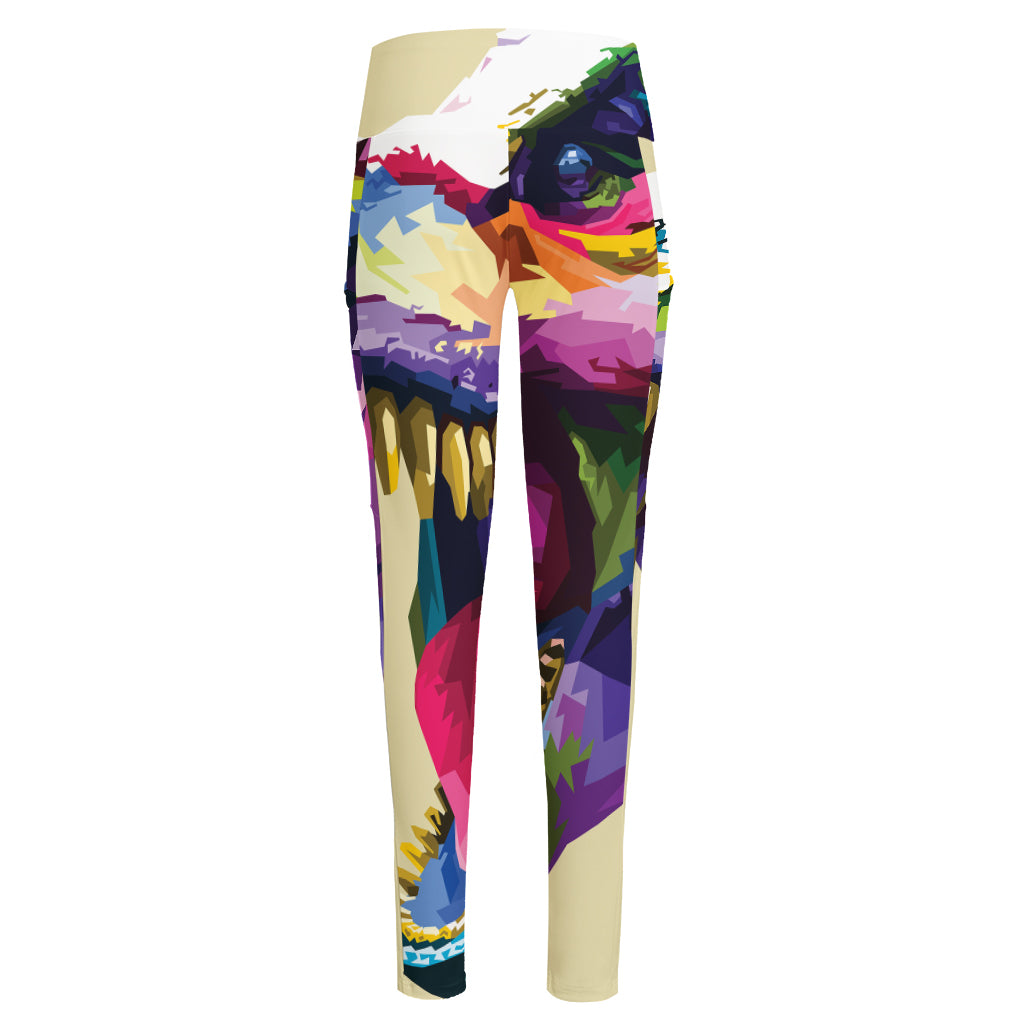 Colorful Tyrannosaurus Rex Print High-Waisted Pocket Leggings
