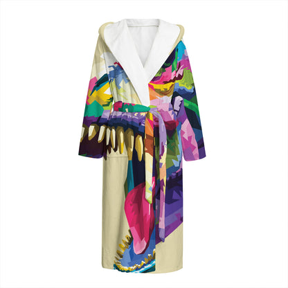 Colorful Tyrannosaurus Rex Print Hooded Bathrobe