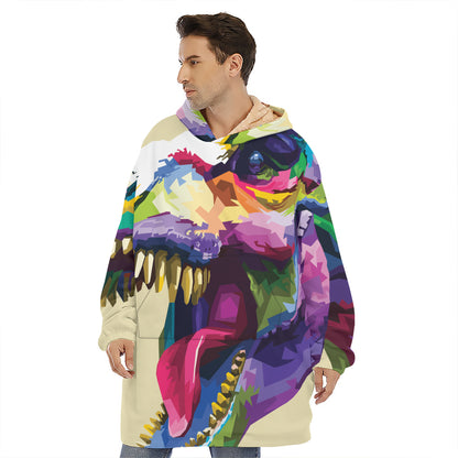 Colorful Tyrannosaurus Rex Print Hoodie Blanket