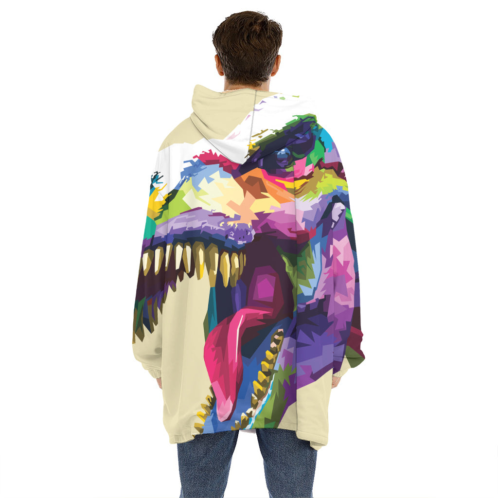 Colorful Tyrannosaurus Rex Print Hoodie Blanket