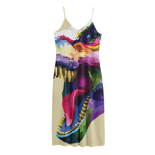 Colorful Tyrannosaurus Rex Print Jersey Midi Cami Dress