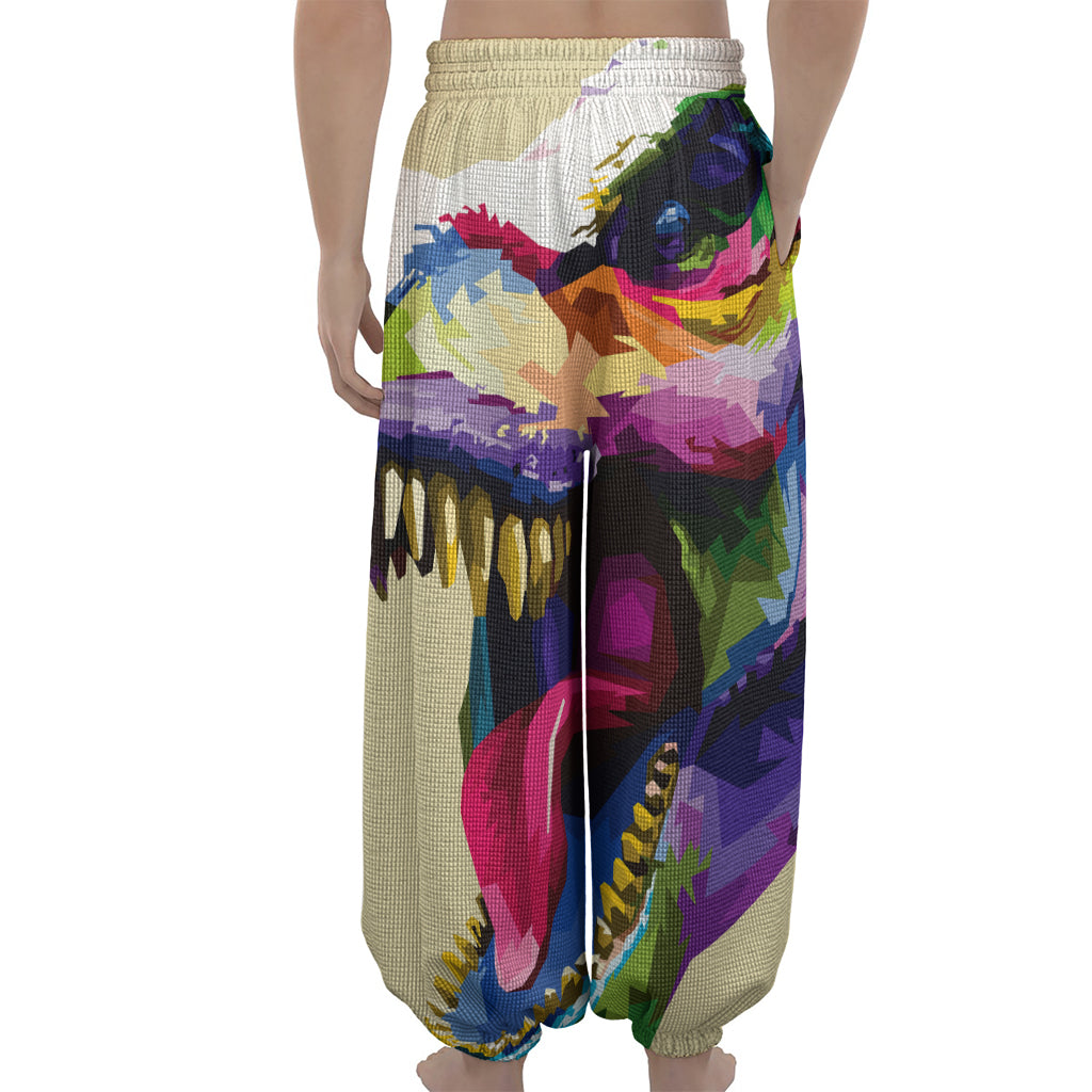 Colorful Tyrannosaurus Rex Print Lantern Pants
