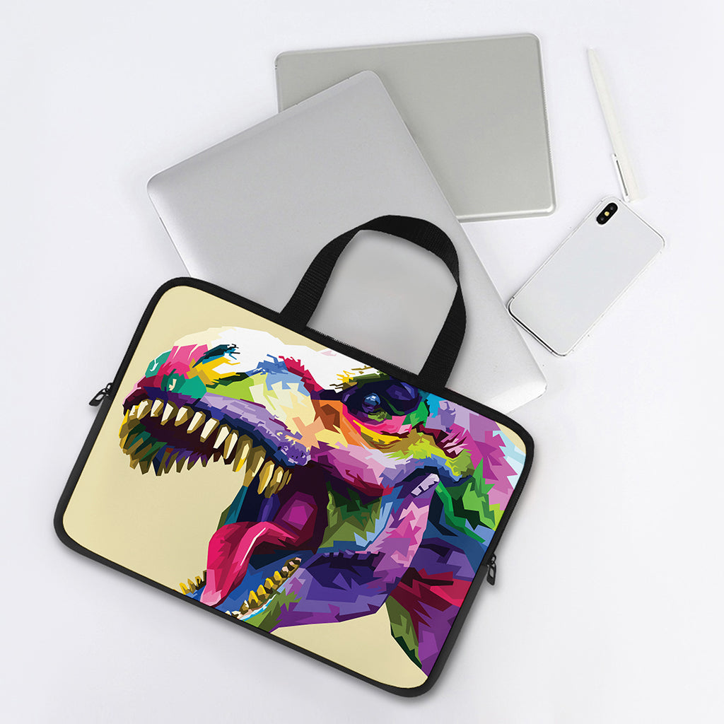 Colorful Tyrannosaurus Rex Print Laptop Sleeve With Handle