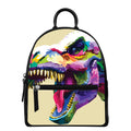 Colorful Tyrannosaurus Rex Print Leather Backpack
