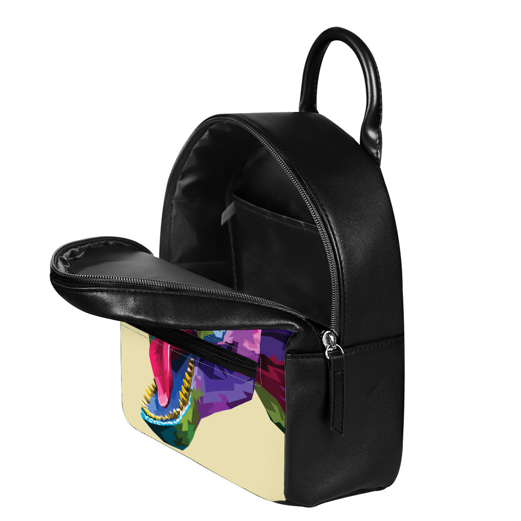 Colorful Tyrannosaurus Rex Print Leather Backpack
