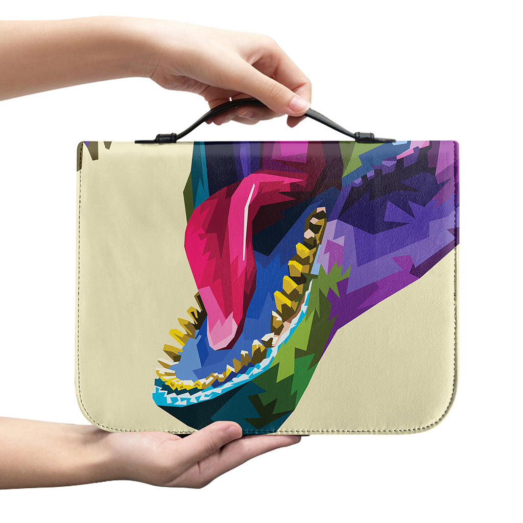 Colorful Tyrannosaurus Rex Print Leather Bible Cover