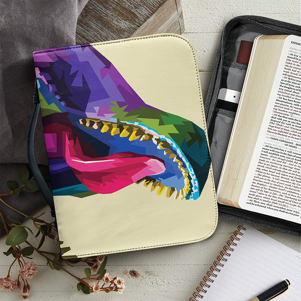 Colorful Tyrannosaurus Rex Print Leather Bible Cover