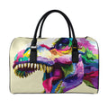 Colorful Tyrannosaurus Rex Print Leather Duffel Bag