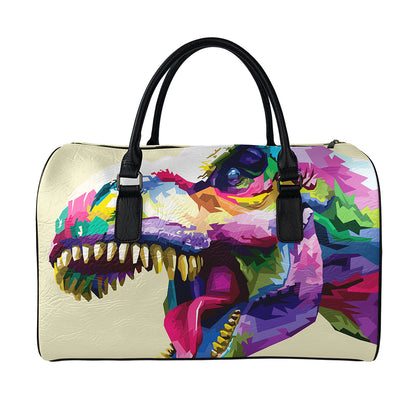 Colorful Tyrannosaurus Rex Print Leather Duffle Bag