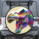 Colorful Tyrannosaurus Rex Print Leather Spare Tire Cover